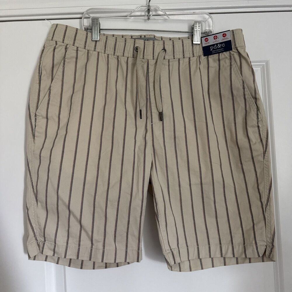 PD&C Casual Drawstring Cotton Stretch Striped Shorts LARGE NWT